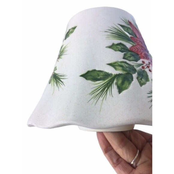 BF SHERRILL CHRISTMAS POINTSETTIA EMBOSSED CERAMIC CANDLE TOPPER Holiday SHADE - Picture 2 of 5